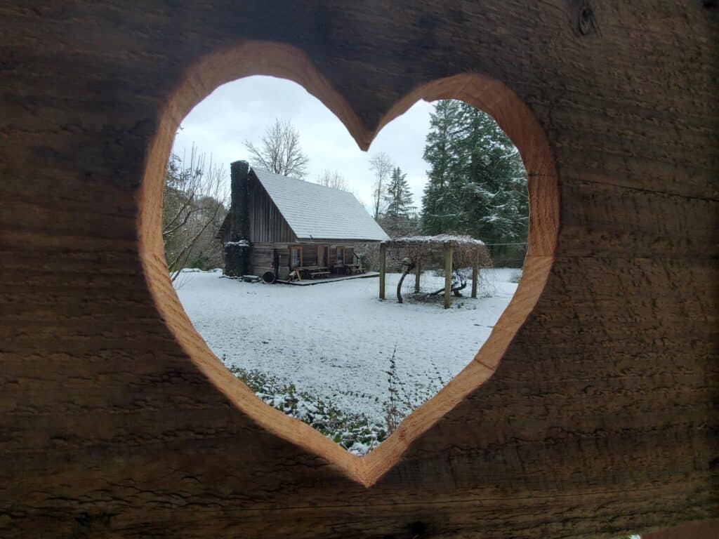 the Baker Cabin in winter time snow