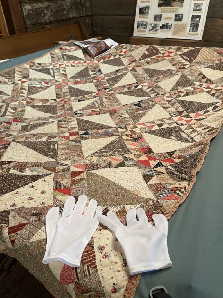 Hand made quilt in the Baker Cabin