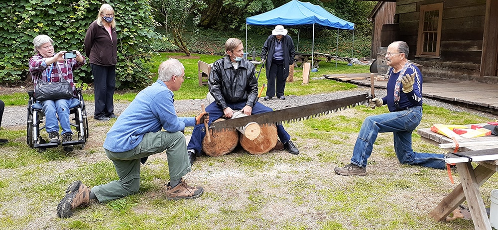 log sawing at the Baker Cabin