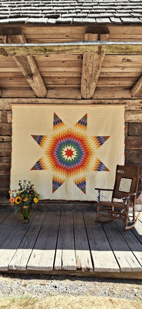 blanket on porch of the Baker Cabin