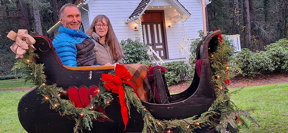 Christmas sleigh outside the Baker Cabin