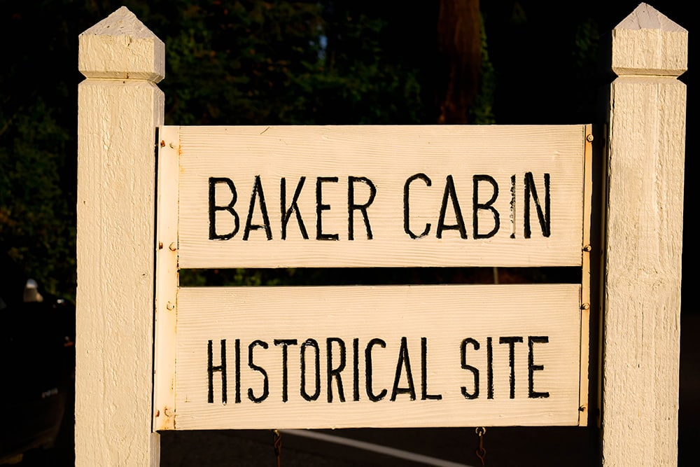 The Baker Cabin Historical site sign